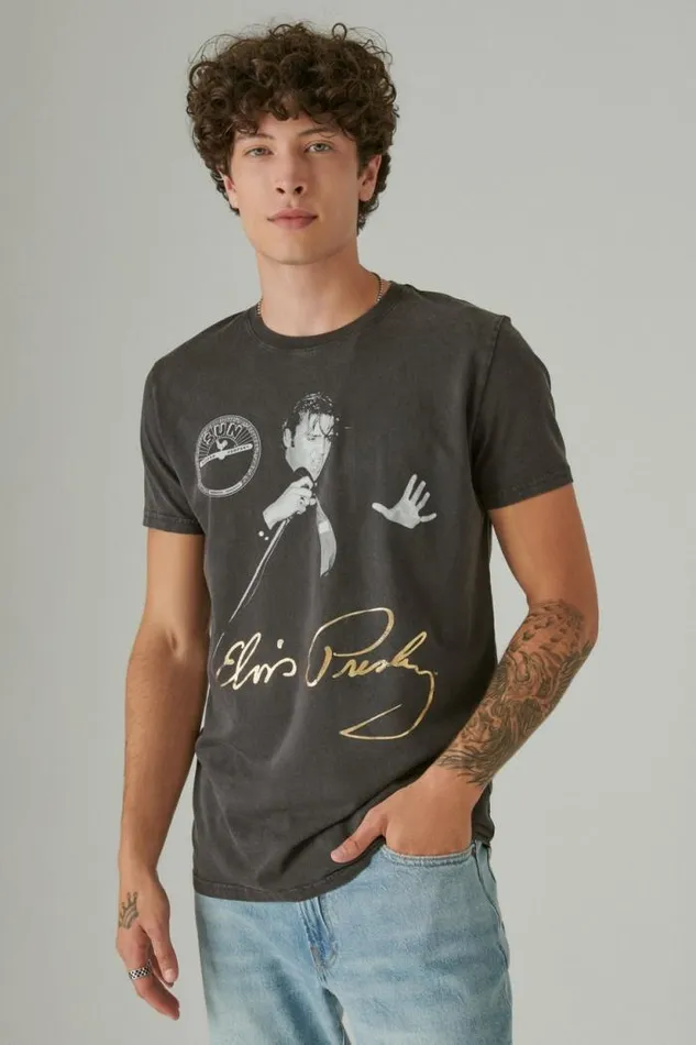 Lucky Brand Elvis Signature Jet Black Men Graphic Tees
