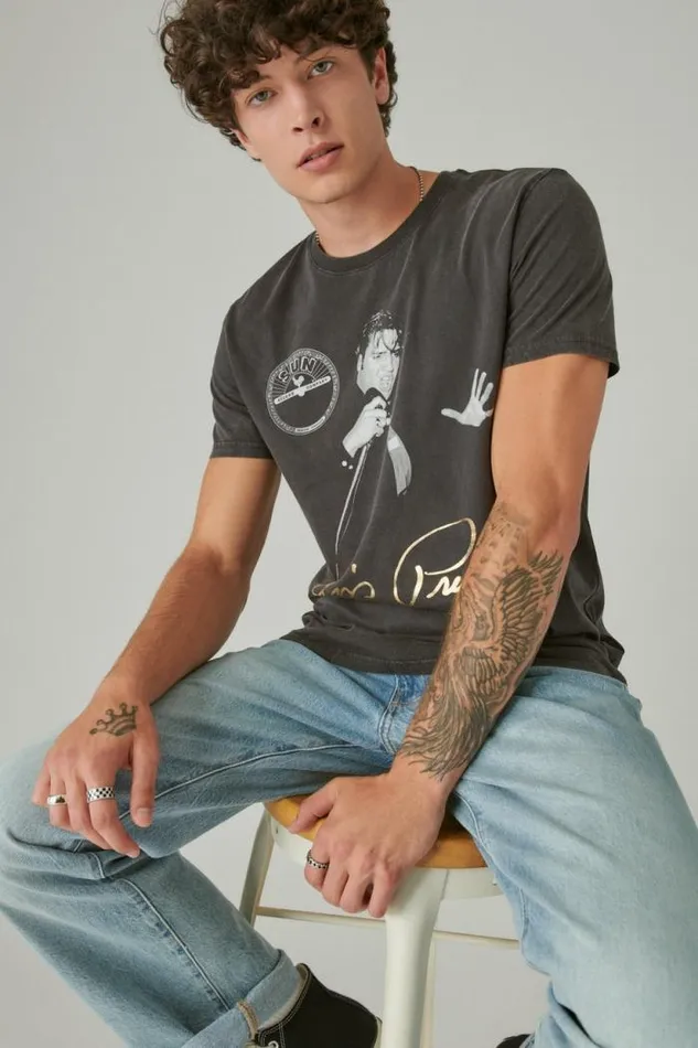 Lucky Brand Elvis Signature Jet Black Men Graphic Tees