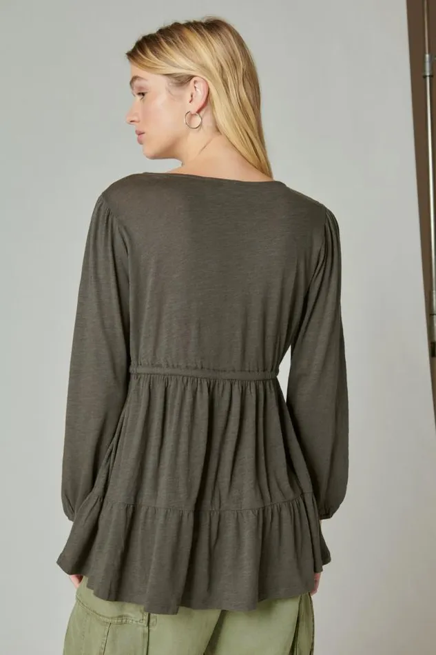 Lucky Brand Embroidered Tiered Tunic Top Raven Women All Tops