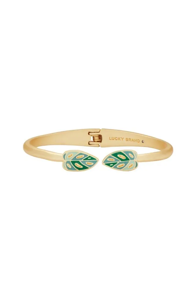 Lucky Brand Enamel Monstera Hinge Cuff Gold Women Jewelry