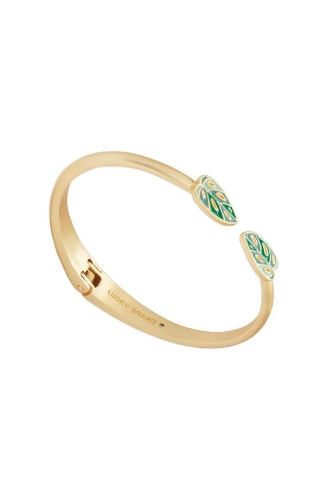 Lucky Brand Enamel Monstera Hinge Cuff Gold Women Jewelry