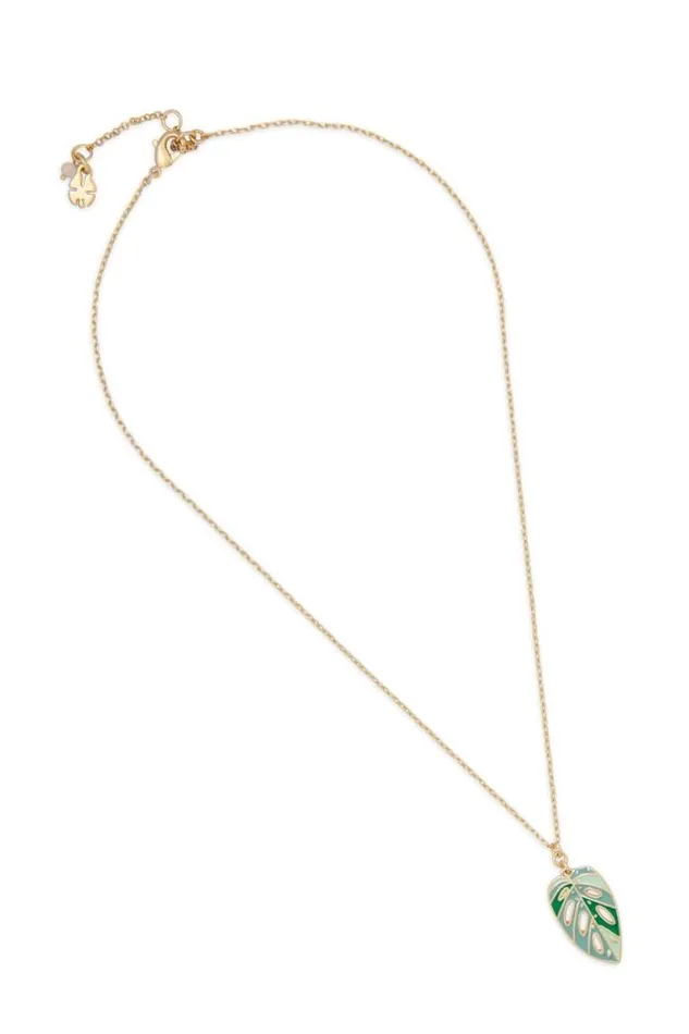 Lucky Brand Enamel Monstera Pendant Necklace Gold Women Jewelry