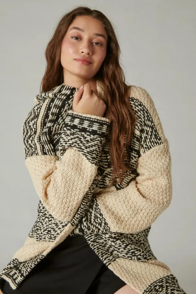 Lucky Brand Fairisle Coatigan Egret Combo Women Sweaters and Sweatshirts