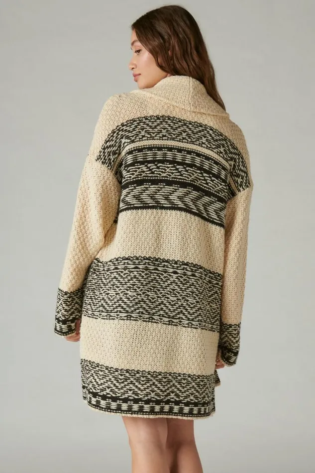 Lucky Brand Fairisle Coatigan Egret Combo Women Sweaters and Sweatshirts