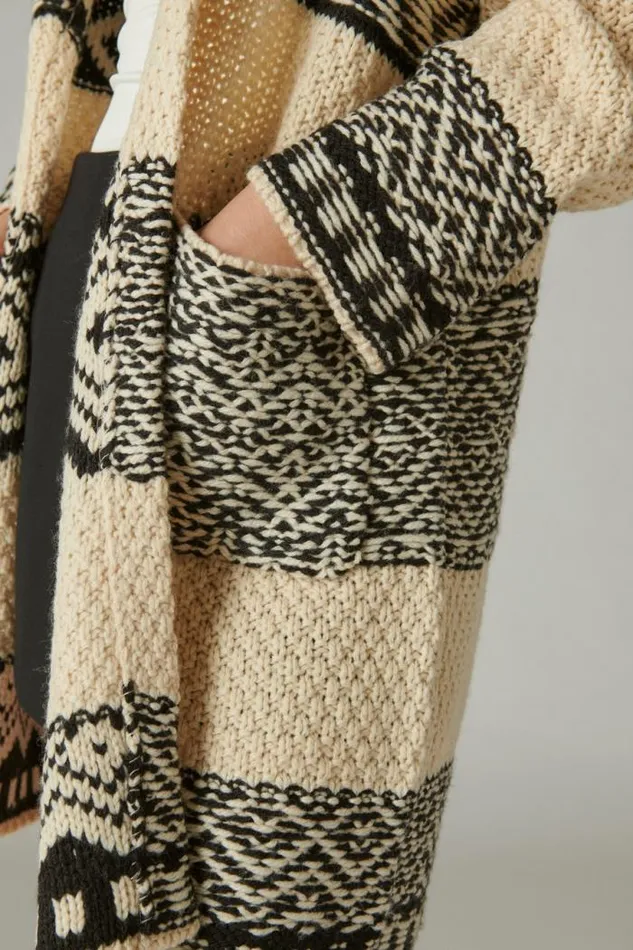 Lucky Brand Fairisle Coatigan Egret Combo Women Sweaters and Sweatshirts