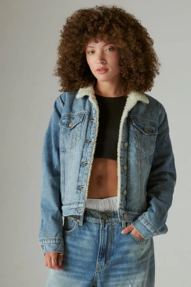 Lucky Brand Faux Shearling Lined Denim Trucker Jacket Loretto Sky Women Jackets and Outerwear Lucky Brand Faux Shearling Lined Denim Trucker Jacket Loretto Sky Women Jackets and Outerwear