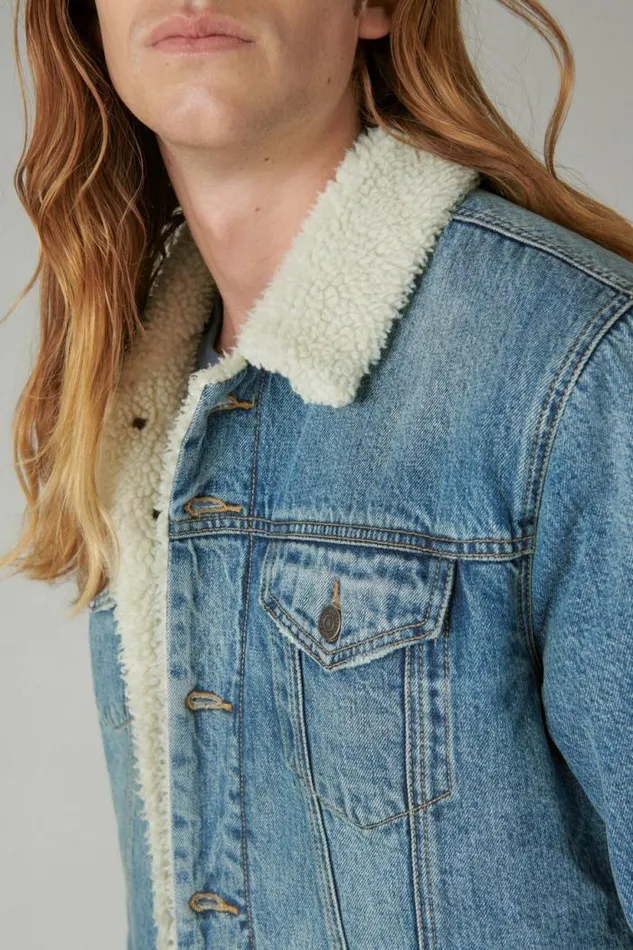 Lucky Brand Faux Shearling Lined Denim Trucker Jacket Noah Men Jackets and Outerwear
