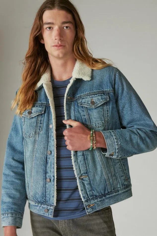 Lucky Brand Faux Shearling Lined Denim Trucker Jacket Noah Men Jackets and Outerwear