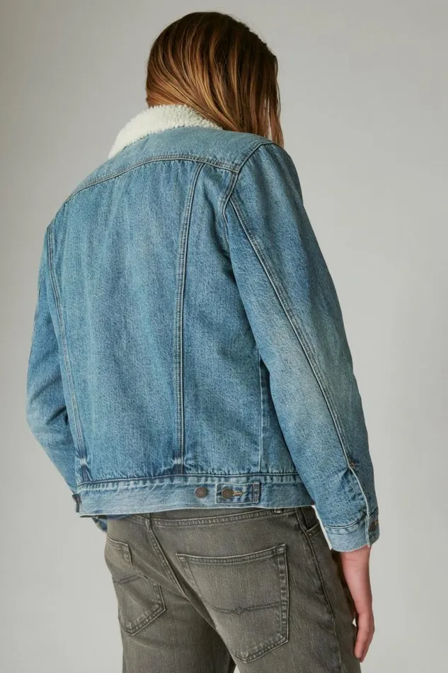 Lucky Brand Faux Shearling Lined Denim Trucker Jacket Noah Men Jackets and Outerwear
