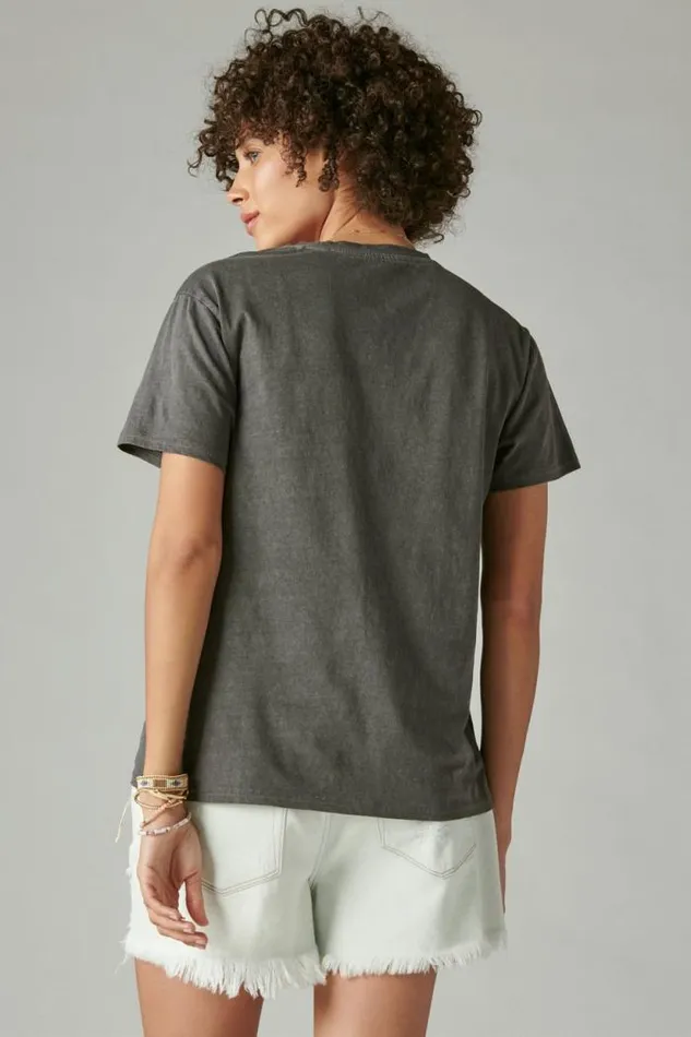 Lucky Brand Flowers And Skeleton Classic Crew Plum Kitten Women Graphic Tees