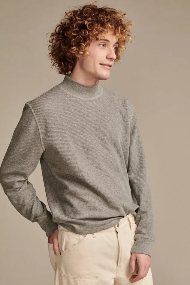Lucky Brand French Rib Long Sleeve Mock Neck Heather Grey Men Sweaters