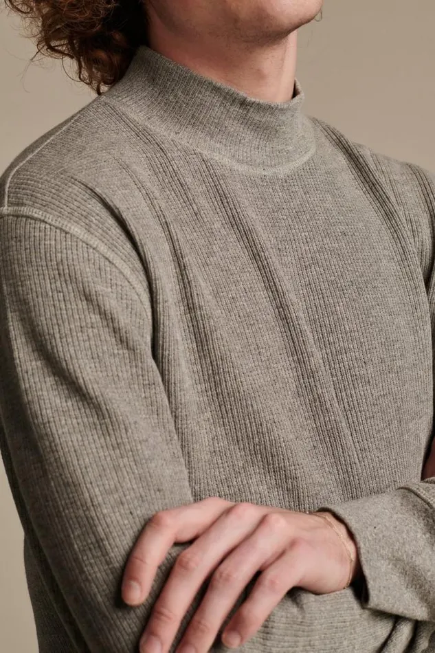 Lucky Brand French Rib Long Sleeve Mock Neck Heather Grey Men Sweaters