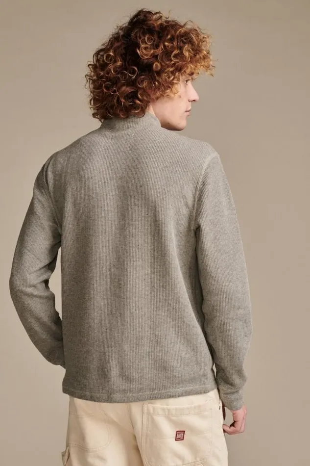 Lucky Brand French Rib Long Sleeve Mock Neck Heather Grey Men Sweaters