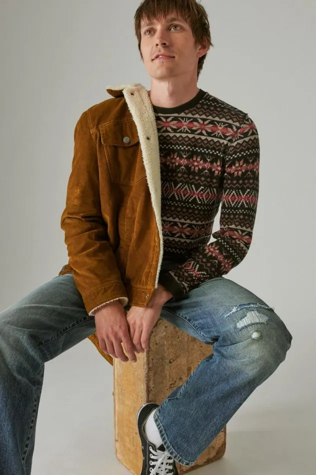 Lucky Brand Garment Dye Print Thermal Crew Multi Men Shirts and Tops