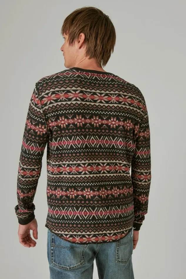 Lucky Brand Garment Dye Print Thermal Crew Multi Men Shirts and Tops