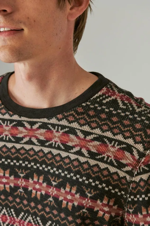 Lucky Brand Garment Dye Print Thermal Crew Multi Men Shirts and Tops