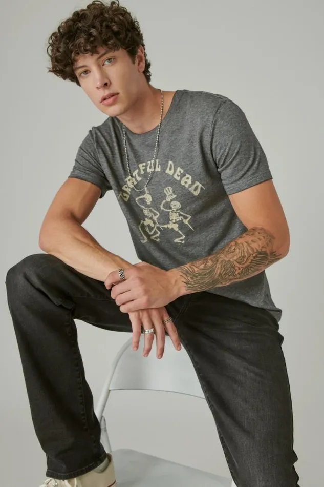 Lucky Brand Grateful Dead Skeletons Jet Black Men Graphic Tees