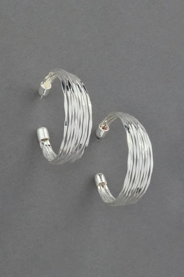 Lucky Brand Hammered Wire Hoop Silver Women Jewelry