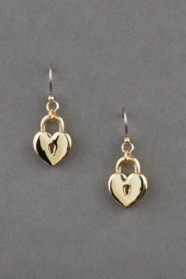 Lucky Brand Heart Lock Drop Earring Silver Women Jewelry