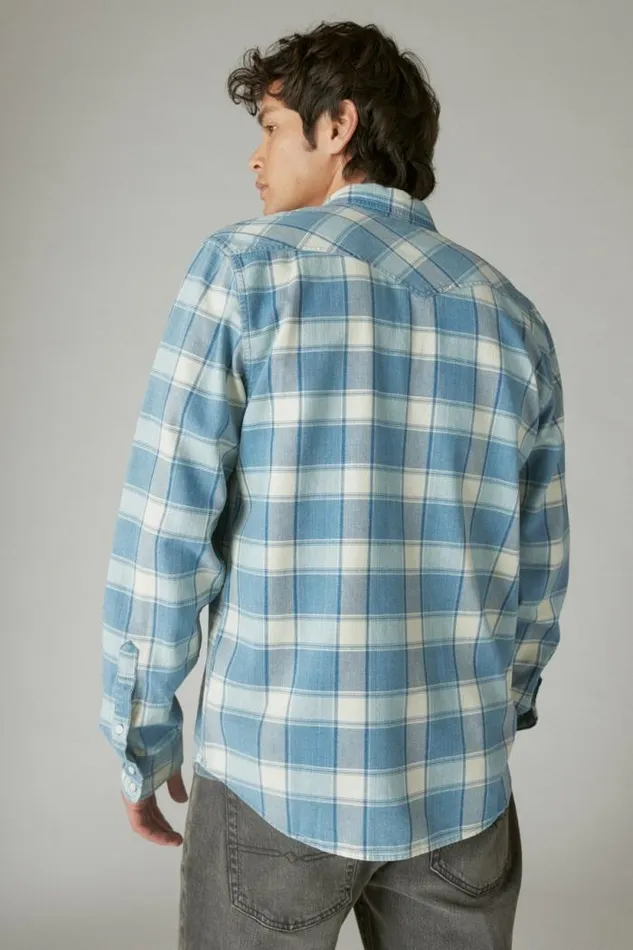 Lucky Brand Indigo Plaid Western Long Sleeve Shirt Indigo Plaid Men ButtonDowns