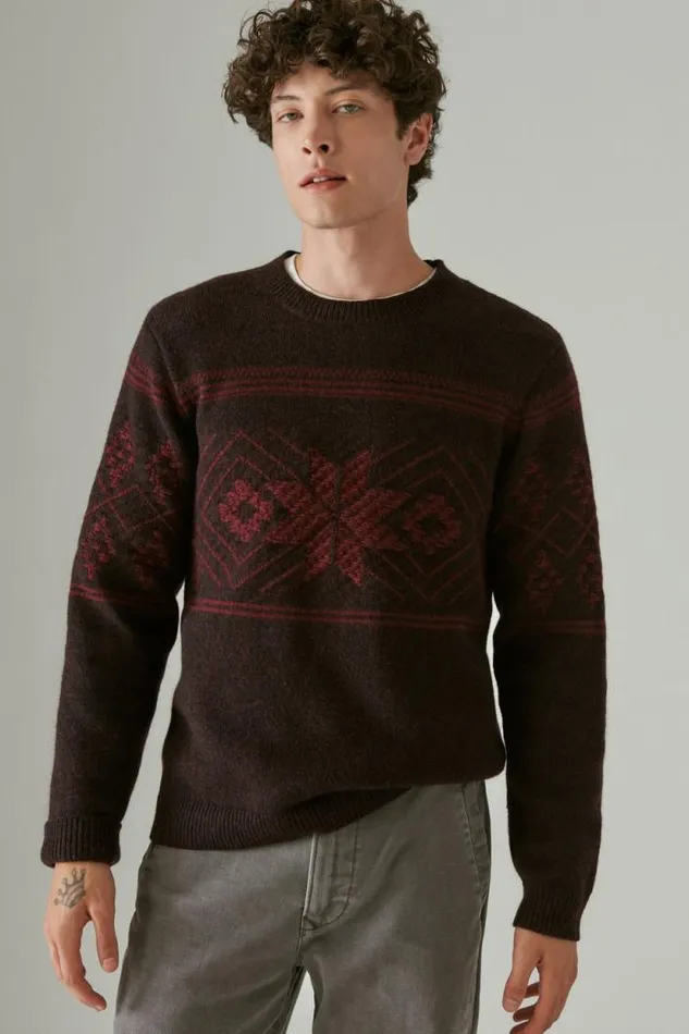 Lucky Brand Intarsia Crew Neck Sweater Wine Tating Combo Men Sweaters