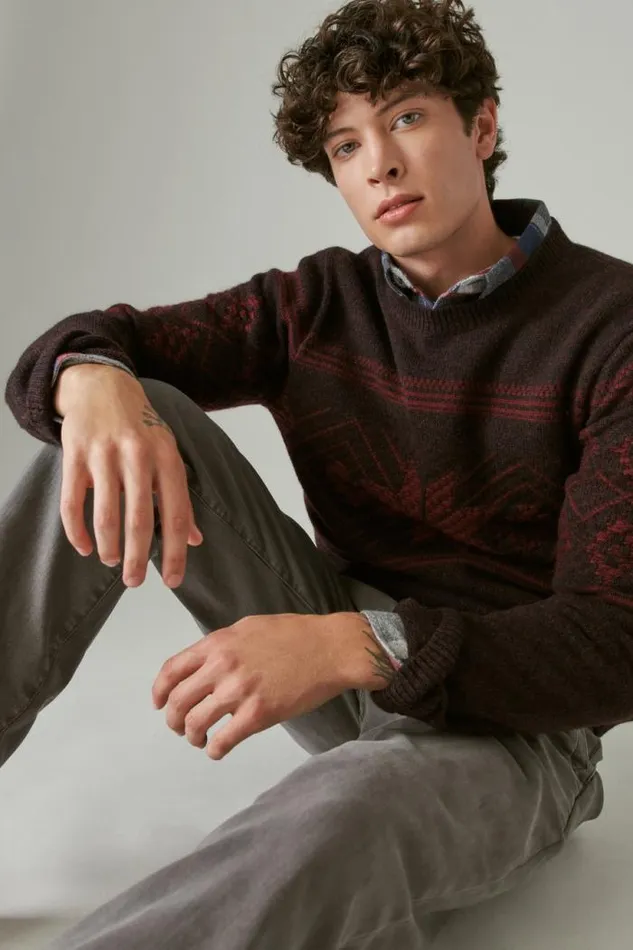 Lucky Brand Intarsia Crew Neck Sweater Wine Tating Combo Men Sweaters