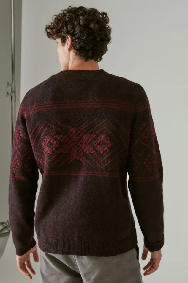 Lucky Brand Intarsia Crew Neck Sweater Wine Tating Combo Men Sweaters