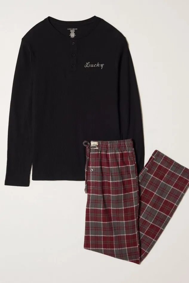 Lucky Brand Ls Thermal Henley and Flannel Pant Giftset Multi Men Underwear and Sleepwear Lucky Brand Ls Thermal Henley and Flannel Pant Giftset Multi Men Underwear and Sleepwear