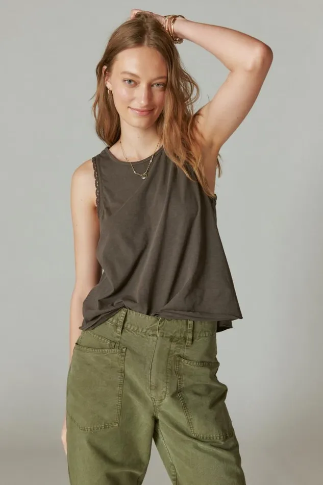 Lucky Brand Lace Trim Swing Tank Raven Women All Tops