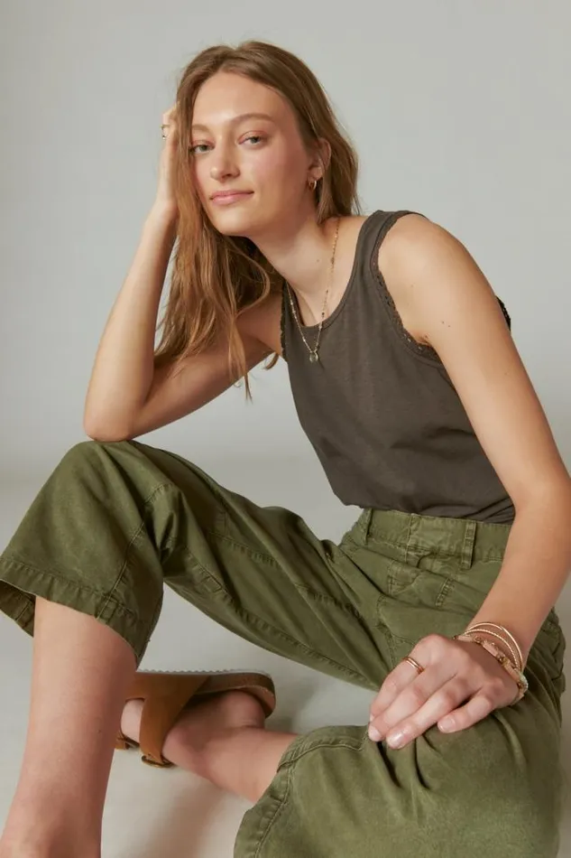 Lucky Brand Lace Trim Swing Tank Raven Women All Tops