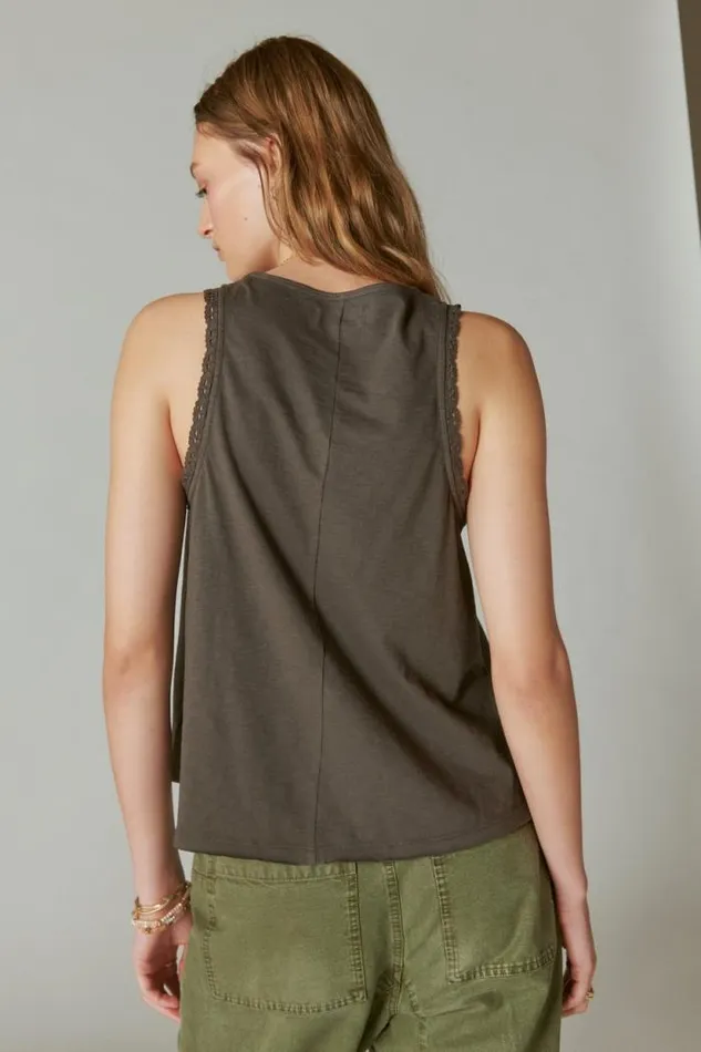 Lucky Brand Lace Trim Swing Tank Raven Women All Tops