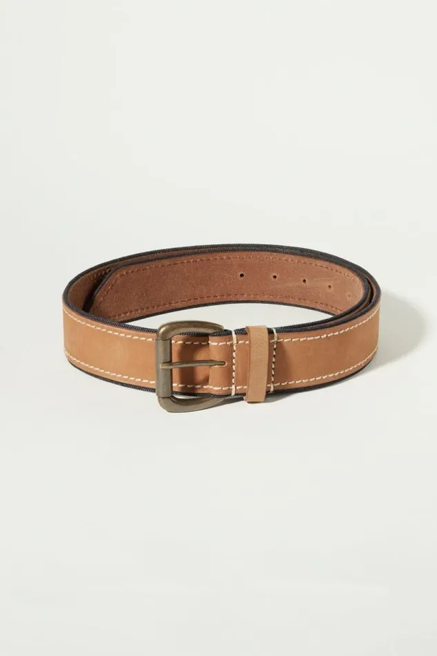 Lucky Brand Leather And Denim Detail Belt Medium Brown Men Belts