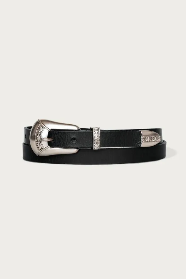 Lucky Brand Leather Belt With Western Buckle Set Black Women Belts