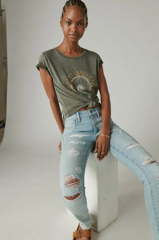 Lucky Brand Mandala Rock Crew Tee Beluga Women Graphic Tees