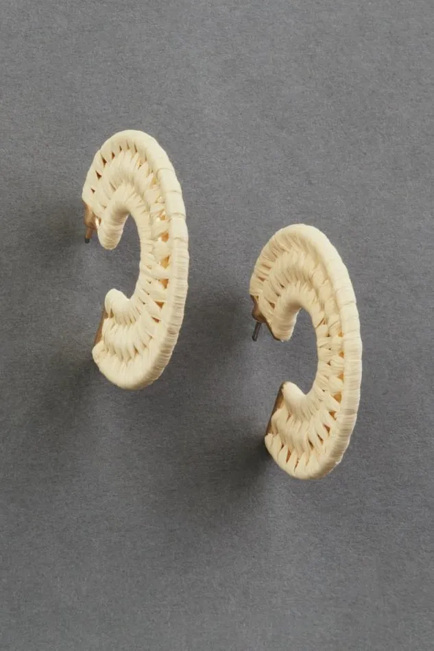Lucky Brand Natural Raffia Hoop Earring Gold Women Jewelry