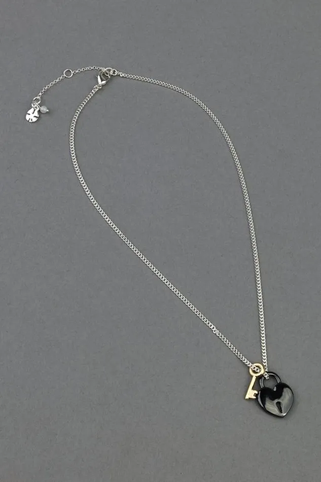 Lucky Brand Ox Heart Lock And Key Pendant Two Tone Women Jewelry