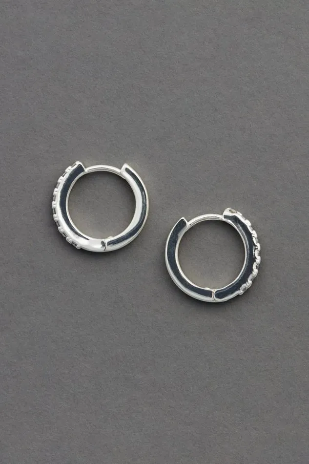 Lucky Brand Pave Mini Hoop Silver Women Jewelry