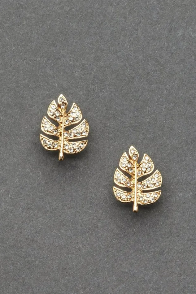 Lucky Brand Pave Monstera Stud Gold Women Jewelry