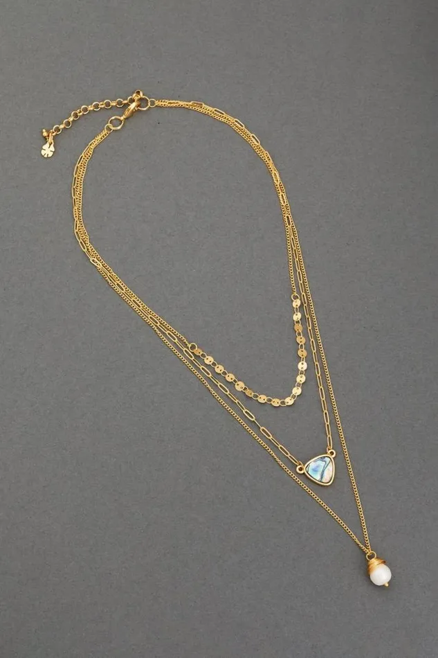 Lucky Brand Pearl And Abalone Delicate Layer Necklace Gold Women Jewelry