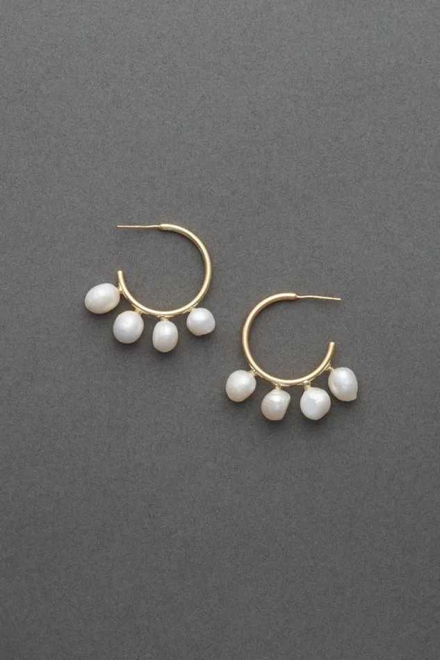 Lucky Brand Pearl Hoop Earrings Gold Women Jewelry