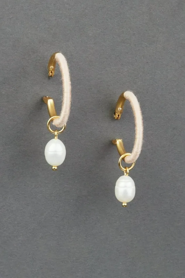 Lucky Brand Pearl Threaded Hoop Earring Gold Women Jewelry