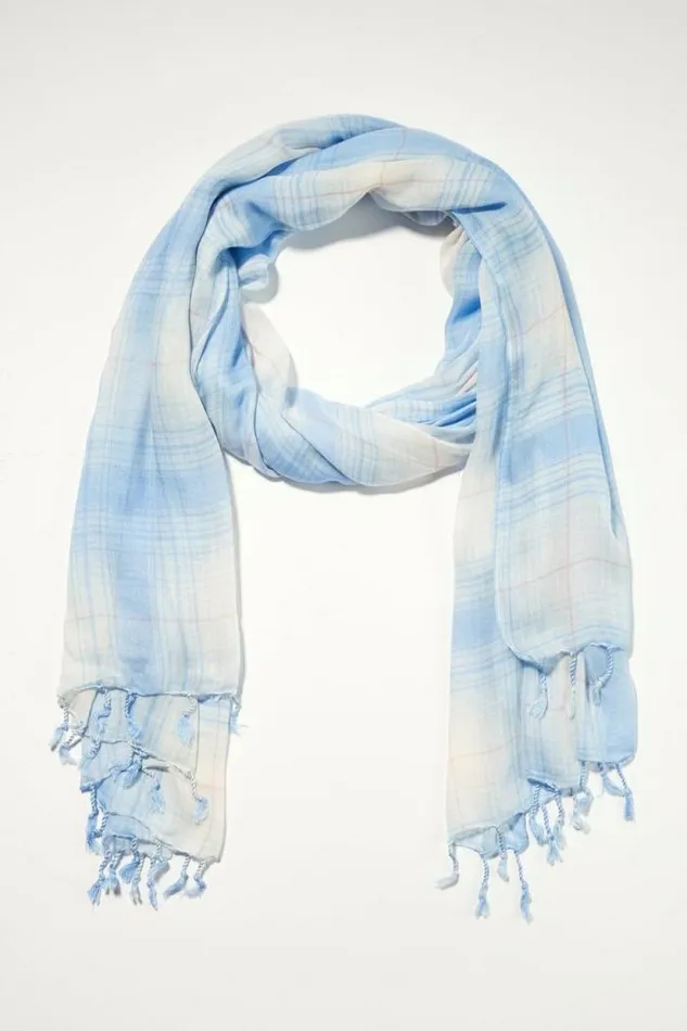 Lucky Brand Plaid Scarf Light Blue Women Scarves and Bandanas