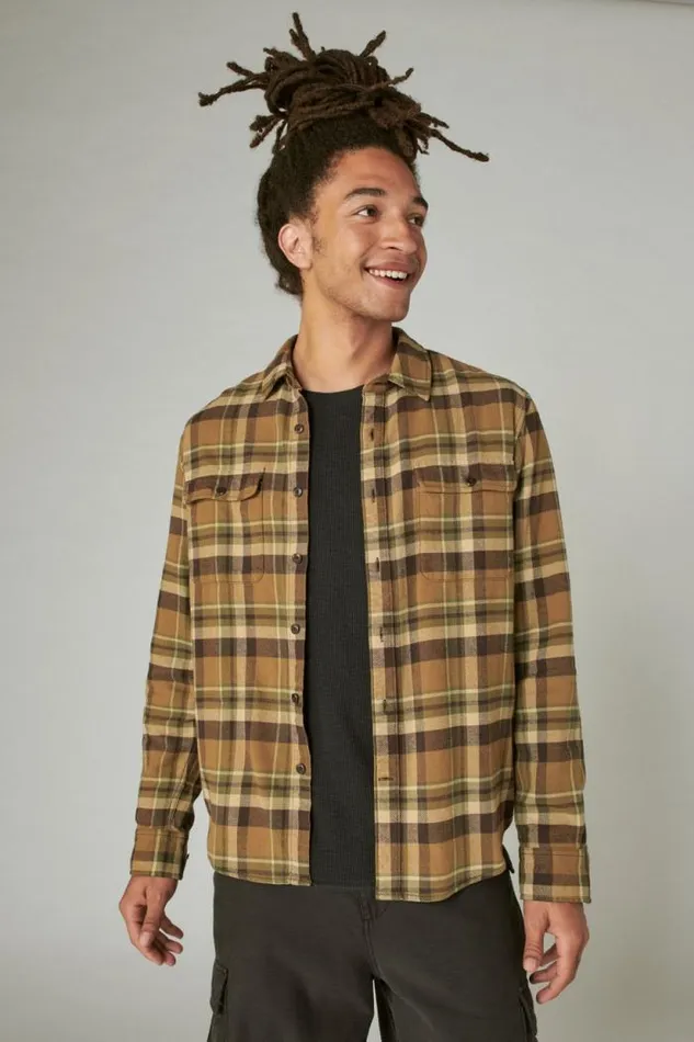 Lucky Brand Plaid Utility Cloud Soft Long Sleeve Flannel Natural Multi Plaid Men ButtonDowns
