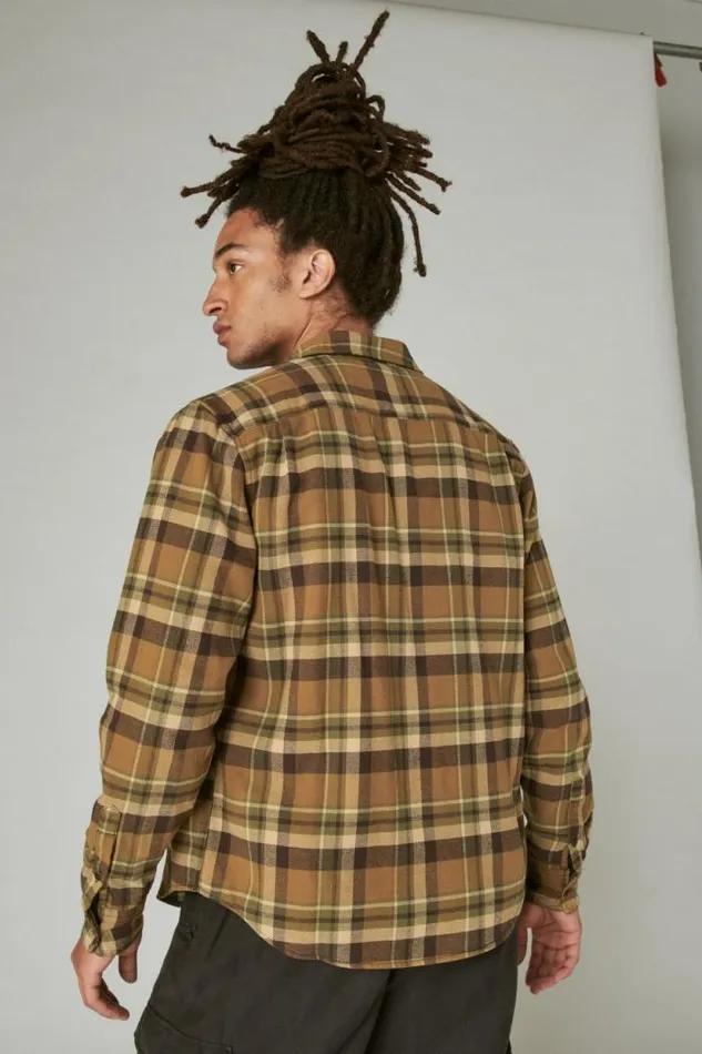 Lucky Brand Plaid Utility Cloud Soft Long Sleeve Flannel Natural Multi Plaid Men ButtonDowns
