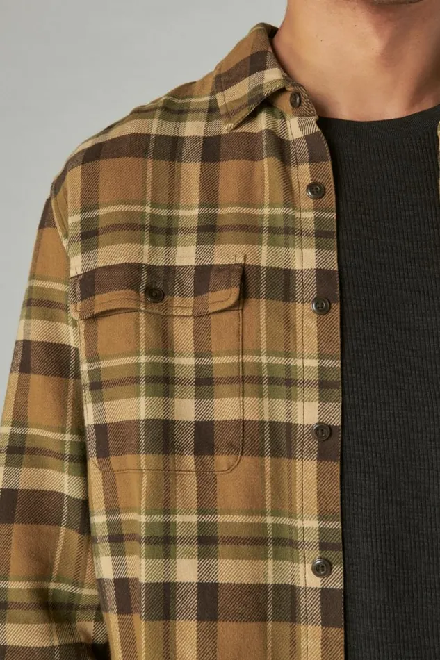 Lucky Brand Plaid Utility Cloud Soft Long Sleeve Flannel Natural Multi Plaid Men ButtonDowns