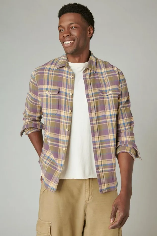 Lucky Brand Plaid Utility Cloud Soft Long Sleeve Flannel Olive Multi Men ButtonDowns