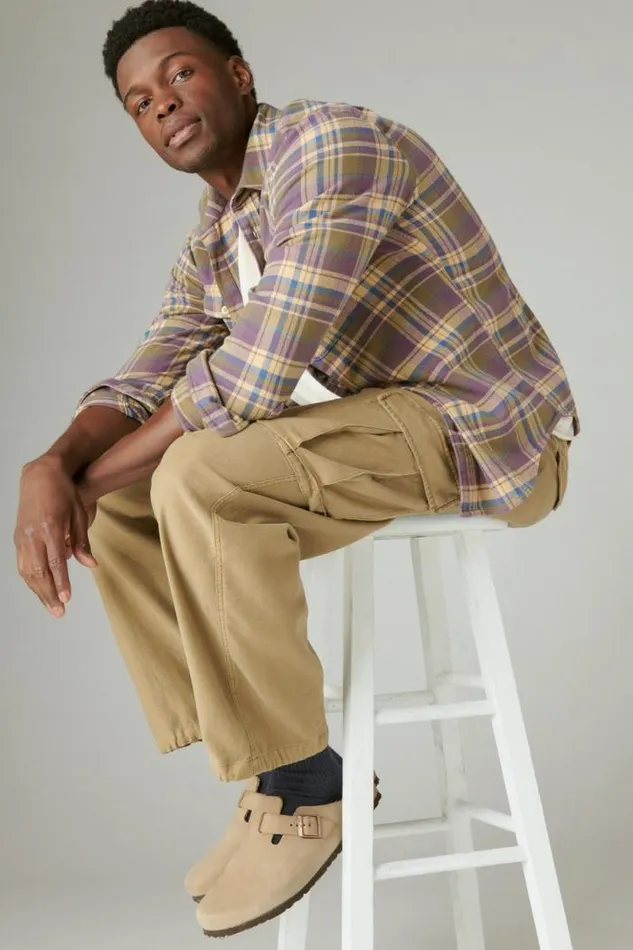 Lucky Brand Plaid Utility Cloud Soft Long Sleeve Flannel Olive Multi Men ButtonDowns