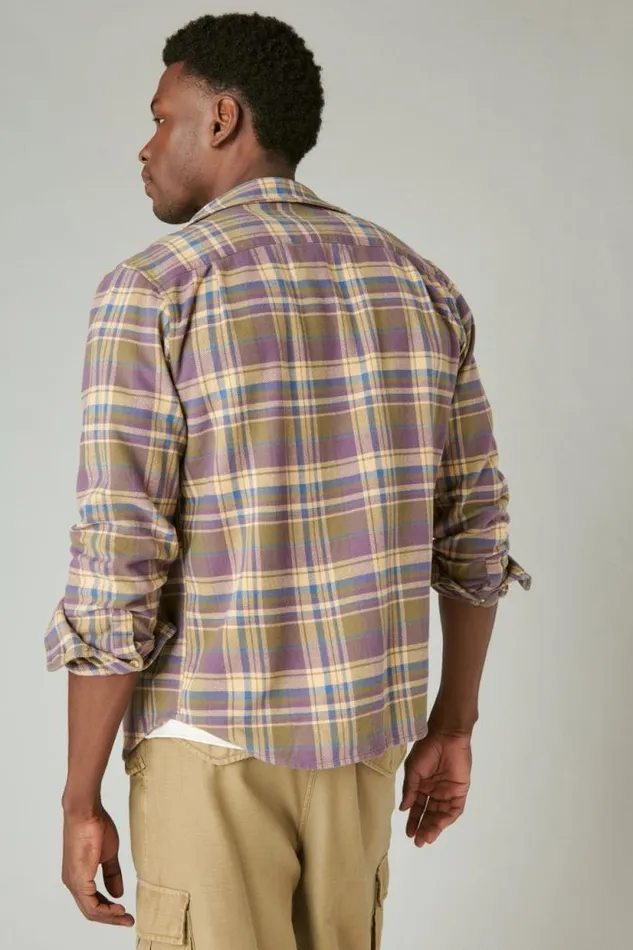 Lucky Brand Plaid Utility Cloud Soft Long Sleeve Flannel Olive Multi Men ButtonDowns