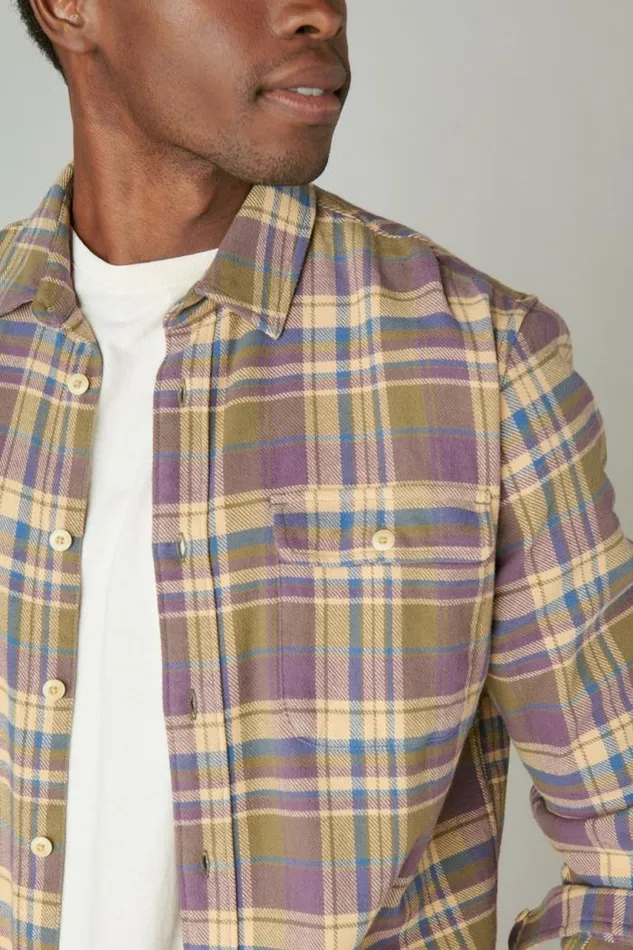 Lucky Brand Plaid Utility Cloud Soft Long Sleeve Flannel Olive Multi Men ButtonDowns