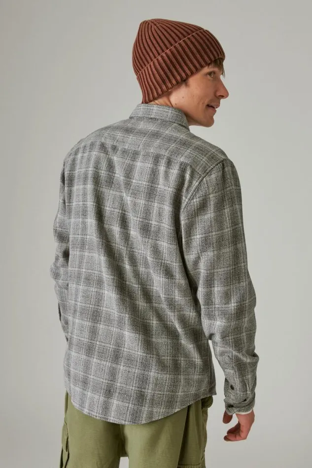 Lucky Brand Plaid Utility Long Sleeve Flannel Grey Malange Men ButtonDowns